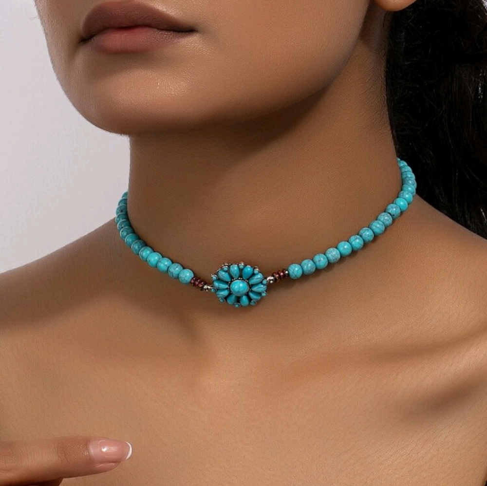Turquoise Beaded Choker Necklace